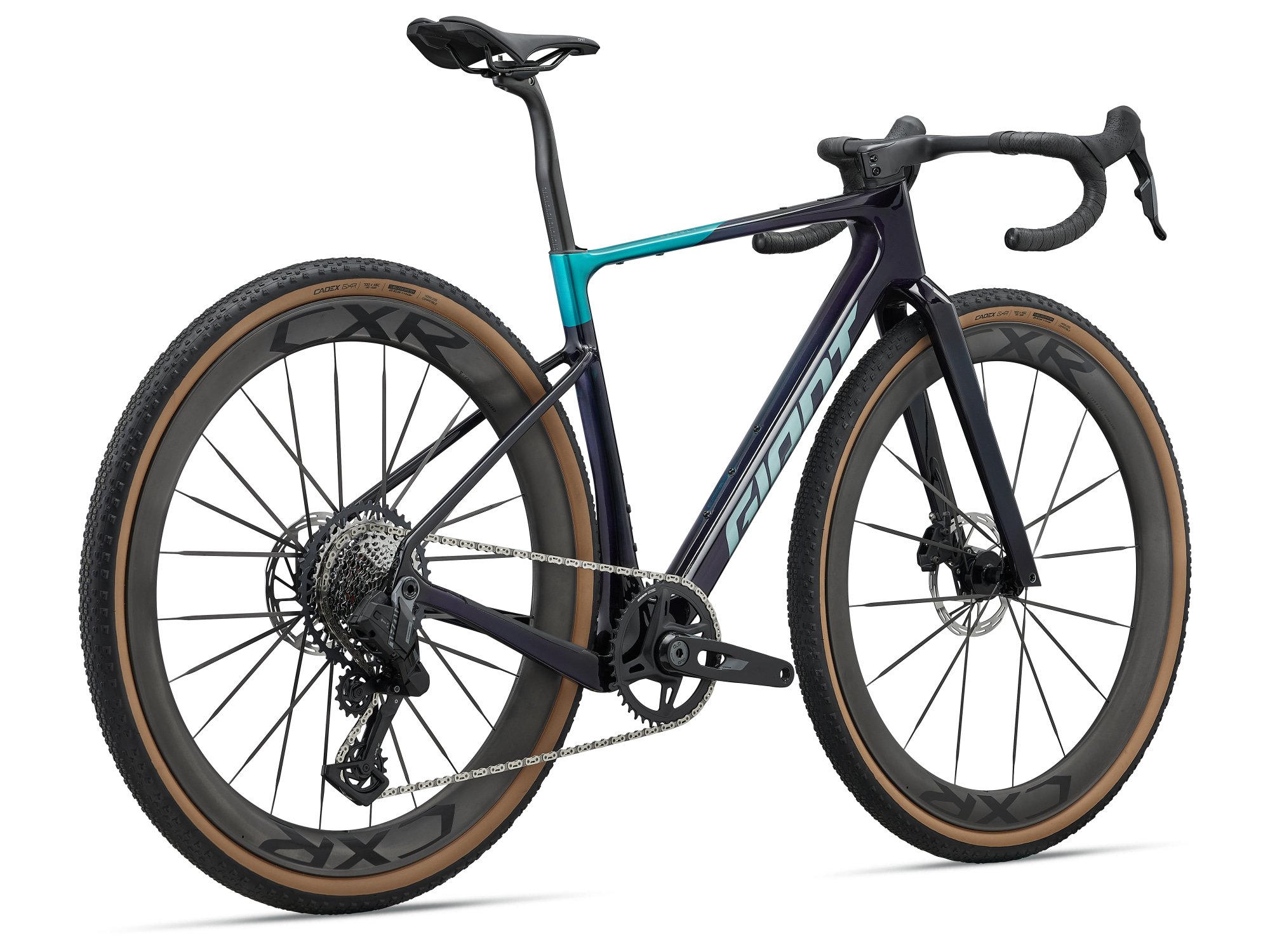 Giant Revolt Advanced SL 2 Gravelbike in Dunkelblau mit Carbonrahmen und Gravelreifen in Seitenansicht