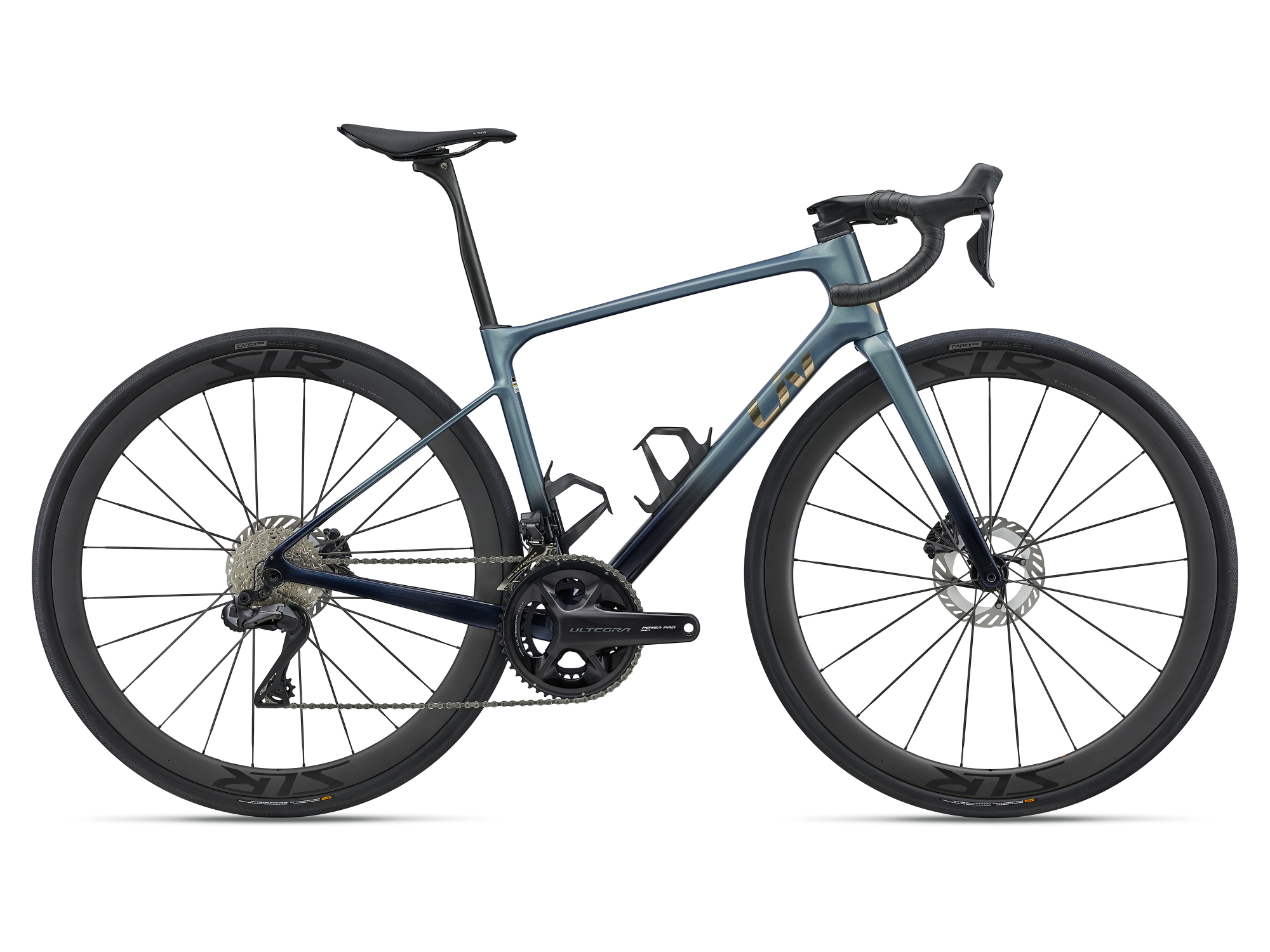 Liv Avail Advanced Pro 0 Rennrad in Midnight Pine mit Carbonrahmen und Scheibenbremsen in Seitenansicht.