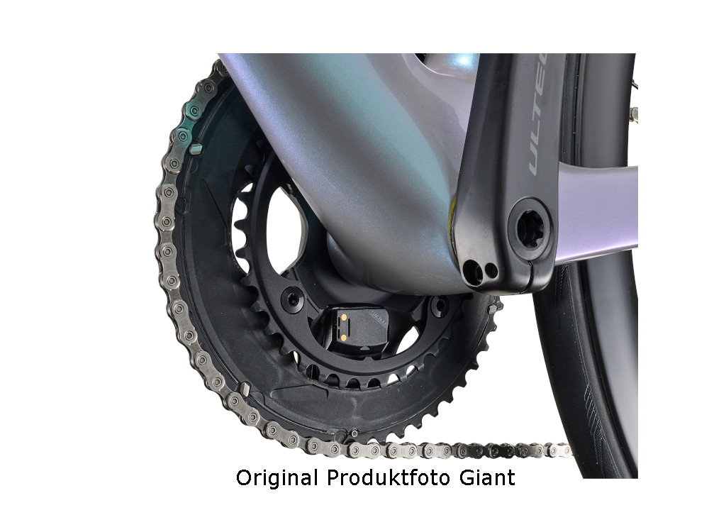 Giant Propel Advanced Pro 0 Di2 Aero-Rennrad in Blau-Lila mit Kurbelgarnitur und integrierter Kabelfuehrung.