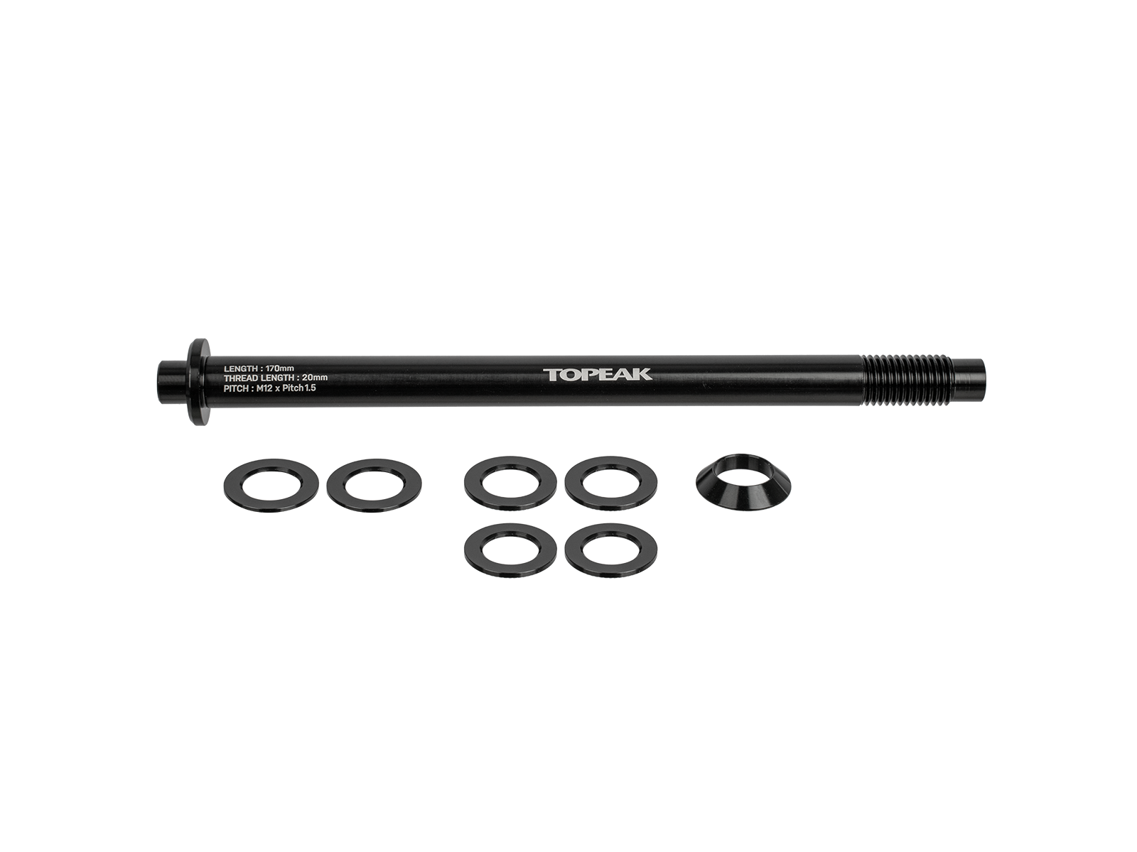 Topeak Zi-Rak Steckachse in Grösse M12 x P1.5, in schwarz mit Spacern