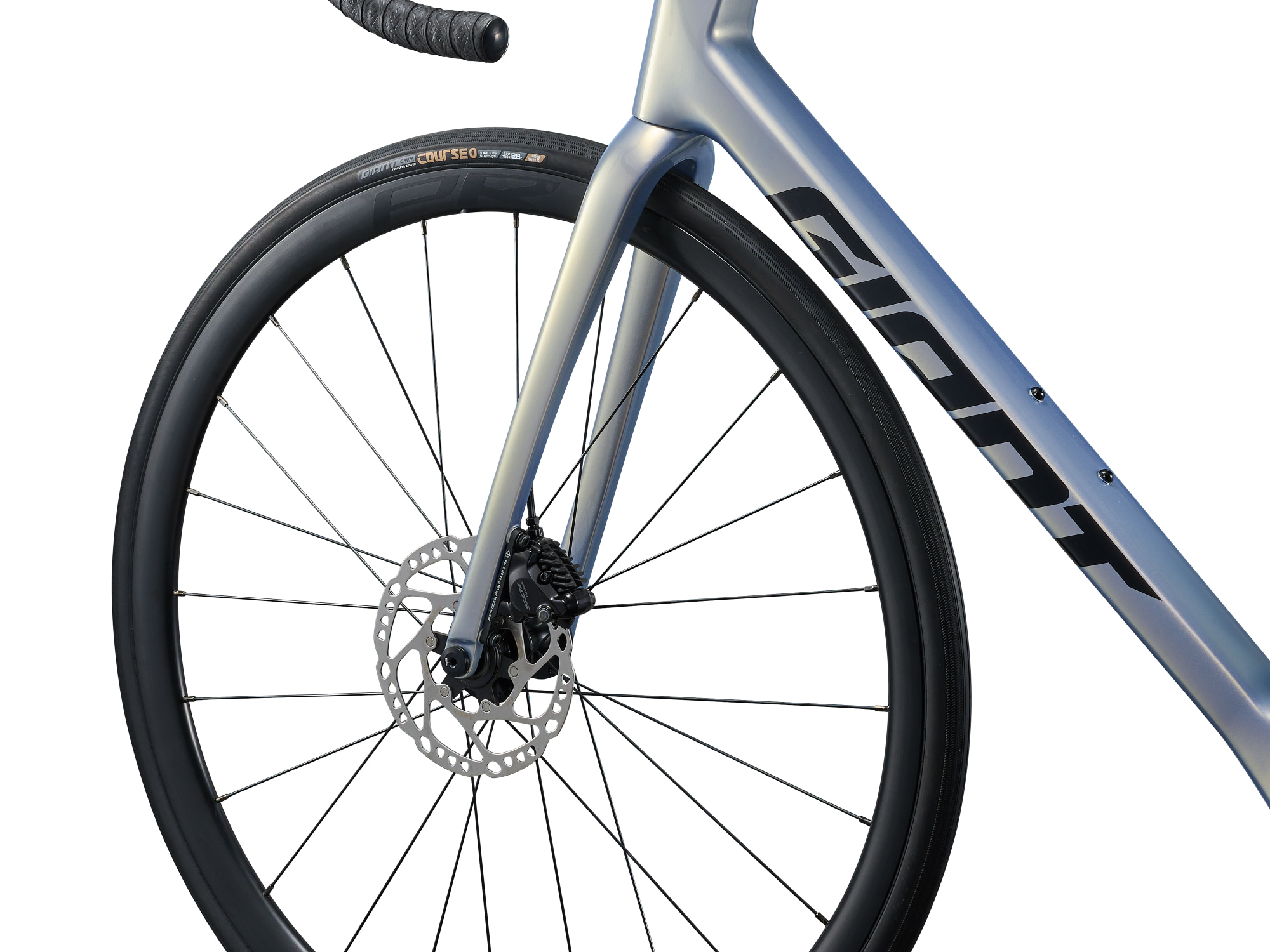 Giant TCR Advanced 1 Carbon-Rennrad, Detailansicht, vordere Scheibenbremse und Laufrad