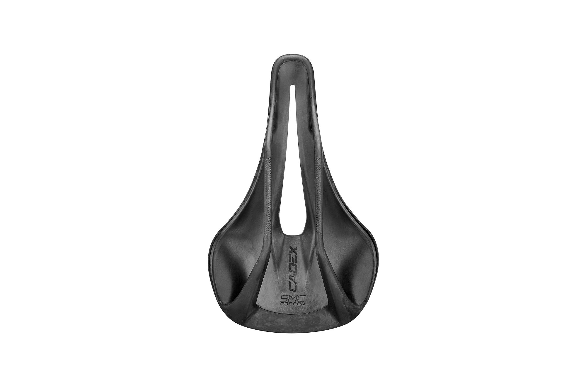 CADEX AMP 3D Fahrradsattel in schwarz mit integrierter Aussparung und sichtbaren Carbonschienen