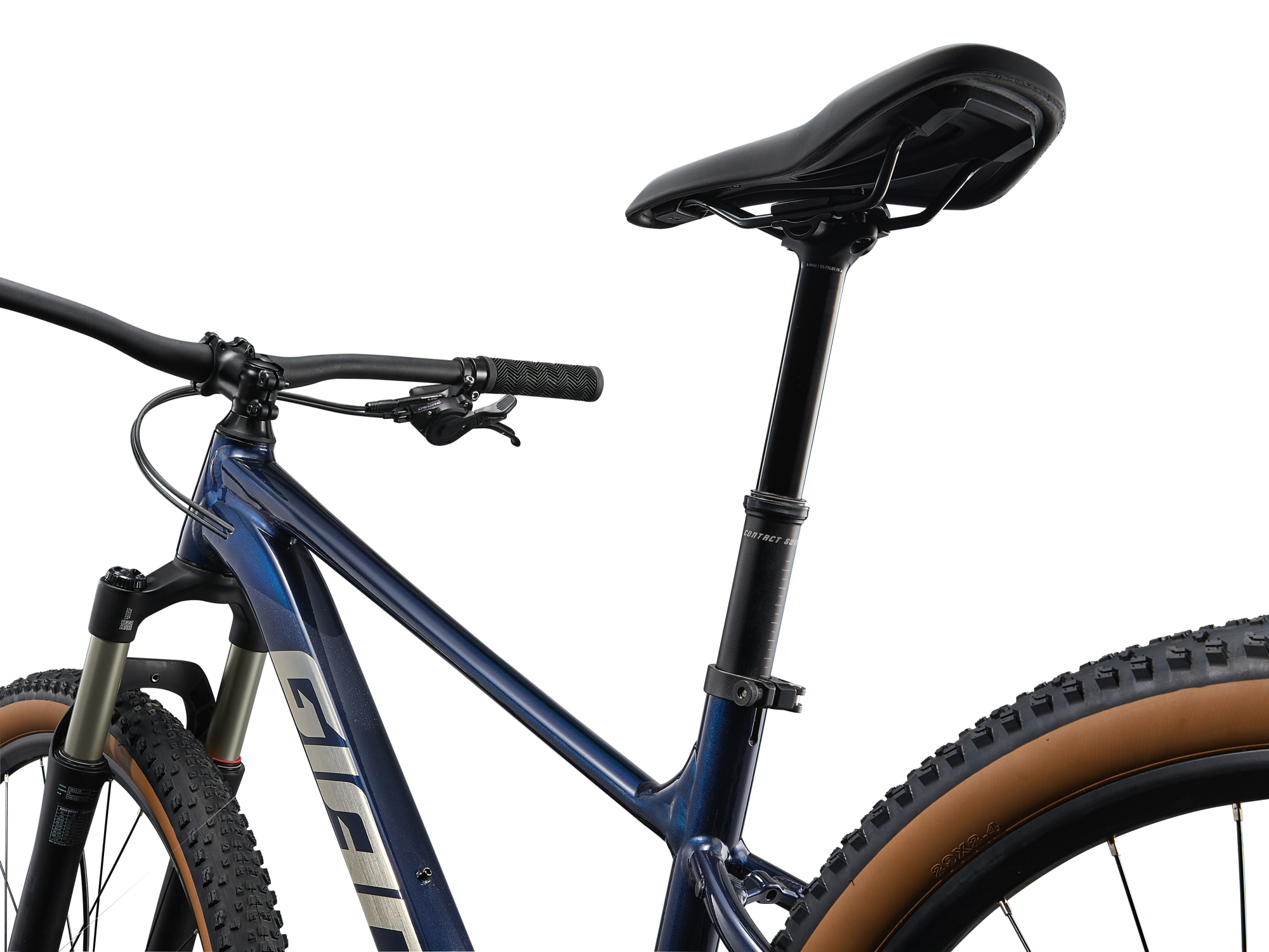 Giant Mountainbike Hardtail Talon 0 in navy blue, Detailansicht von hinten auf absenkbare Sattelstütze und Sattel
