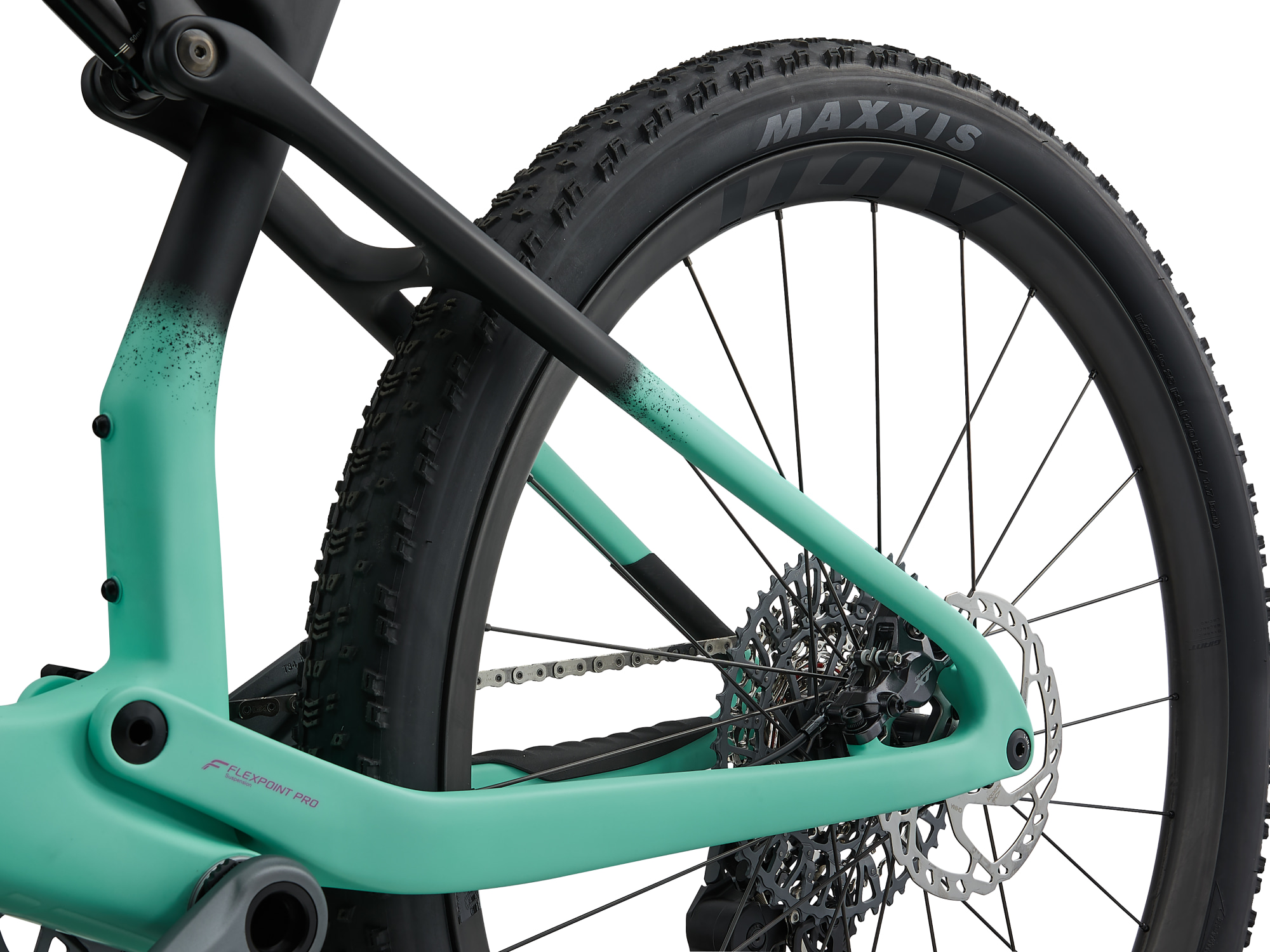 Liv Pique Advanced SL 1 Mountainbike in Lake Green mit FlexPoint Pro-Hinterbau und Scheibenbremse.
