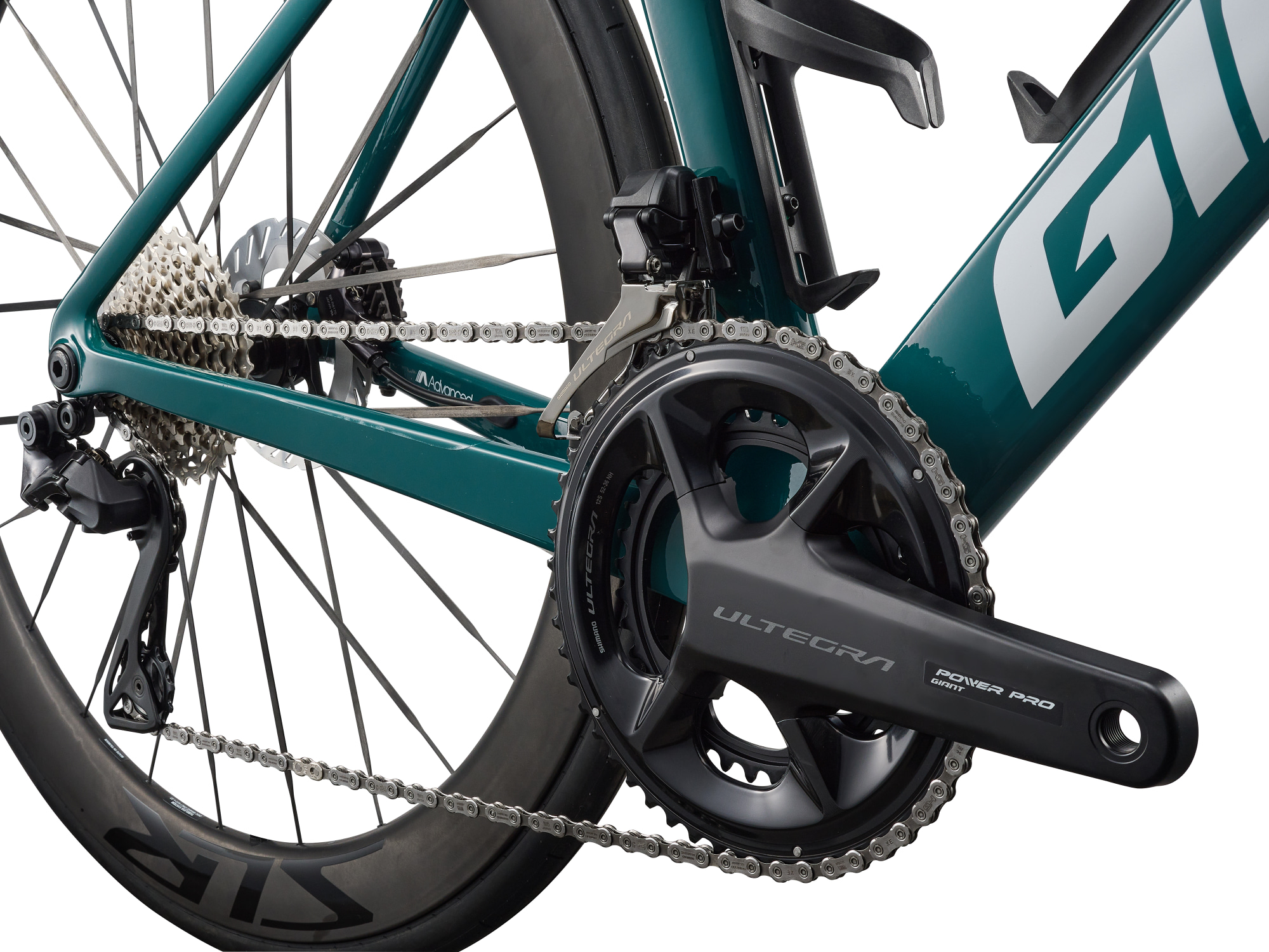 Giant Propel Advanced Pro Di2 Rennvelo in Abyss Teal mit Shimano Ultegra Di2 und Power Pro Kurbel.