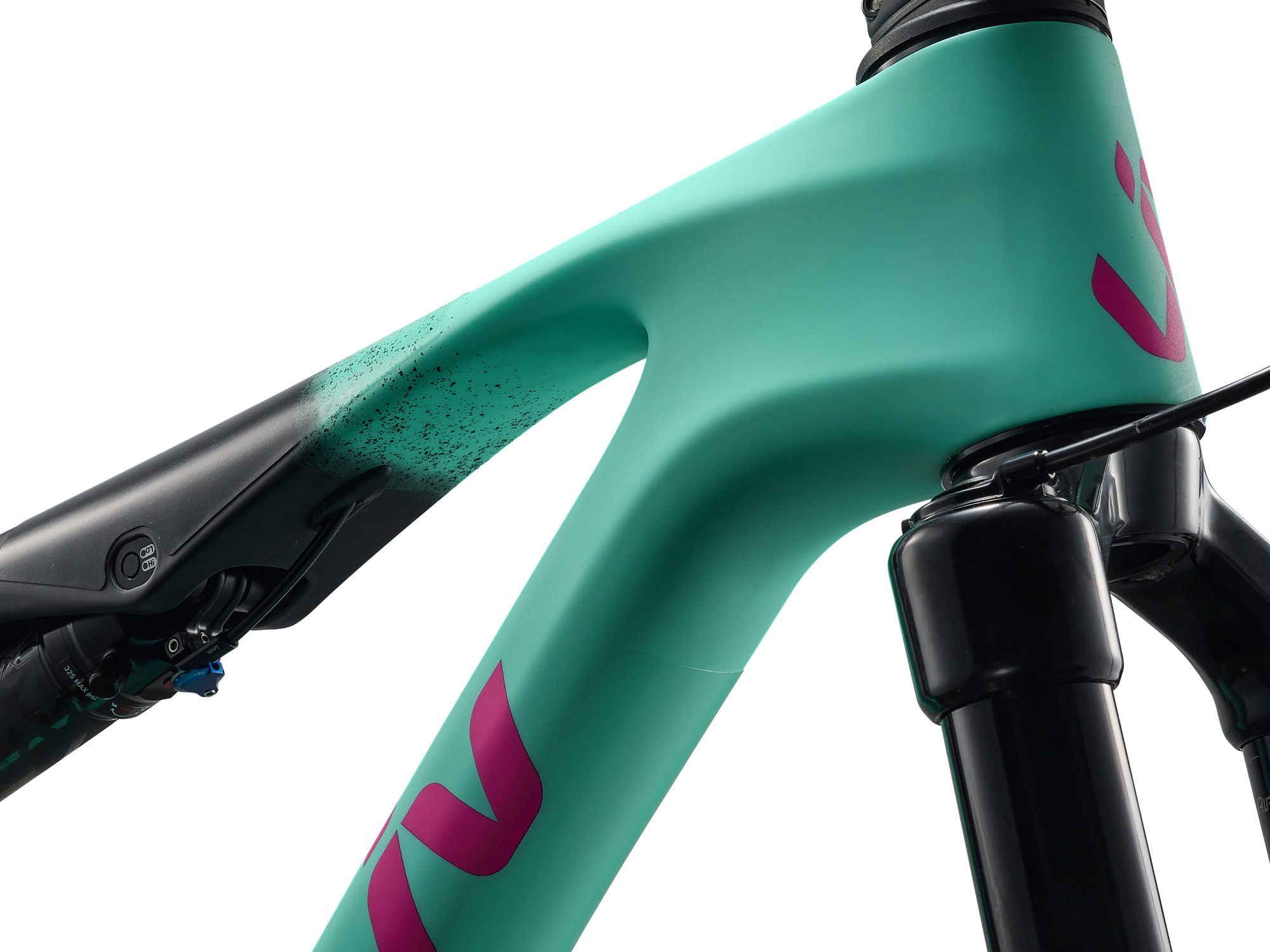 Liv Pique Advanced SL 1 Mountainbike in Lake Green mit Carbon-Steuerrohr und RockShox-Federgabel.