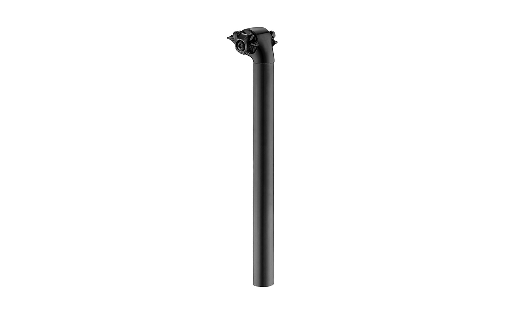 Giant D-Fuse Sattelstütze Carbon - Schwarze Fahrrad-Sattelstütze mit integrierter Klemmung für den Sattel, schlankes zylindrisches Design, freigestellt auf weißem Hintergrund.