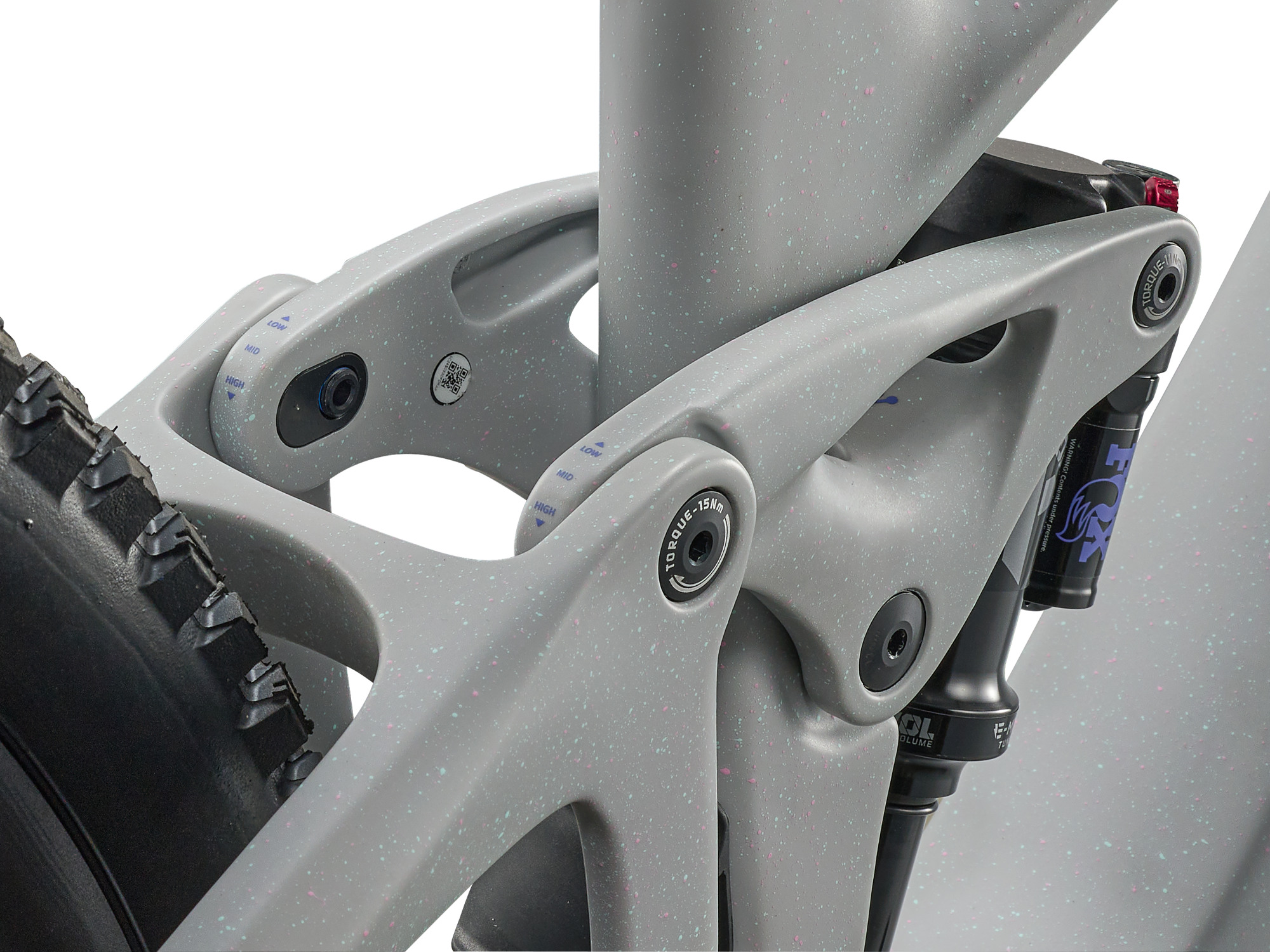 E-MTB Giant Reign Advanced E-Plus in hell grau,  Detailansicht Maestro Suspension mit FlipChip