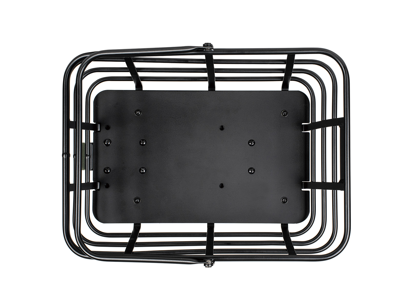 Topeak Urban Basket DX Fahrradkorb in Schwarz, Draufsicht mit flachem Boden und stabiler Metallkonstruktion.