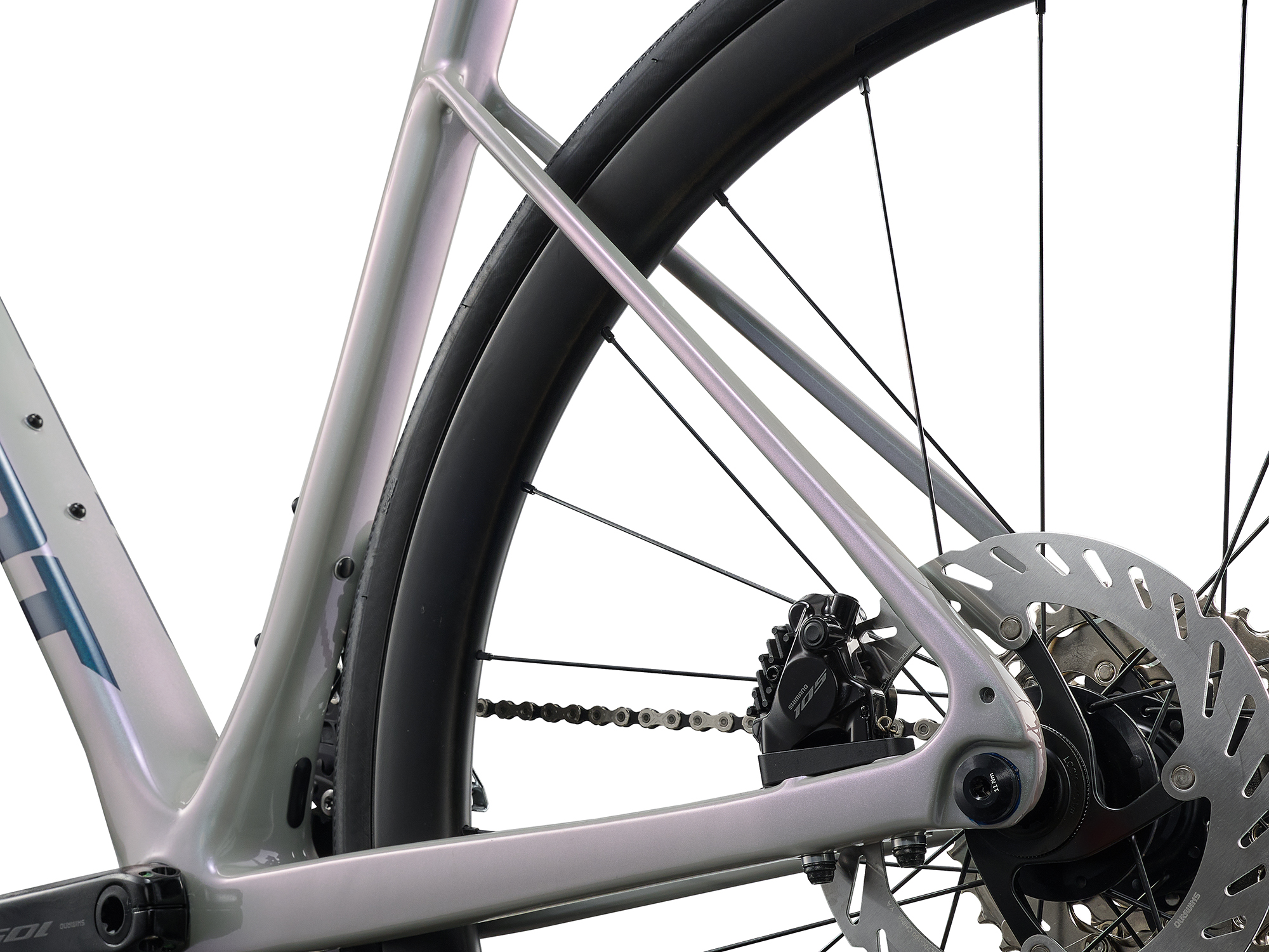 Giant Defy Advanced 0 Rennrad in Supernova Grey mit schlanken Sitzstreben.